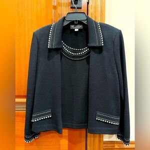 ST. John Knit Zip Jacket Size 14 and Sleeveless Top Size M (2 pieces), Black